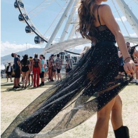Dresses & Skirts - Celestial Black Mesh Sheer Festival Maxi Dress